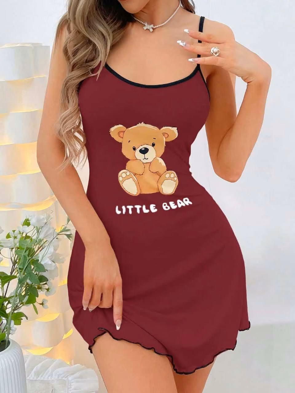 mesery-7609-front كاش مايو نبيتي بحمالات رفيعة ورسمة دب Little Bear من الأمام